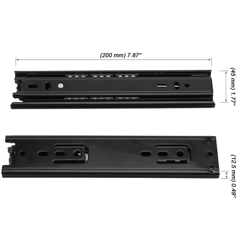 MOUYAT 8 PCS 8 Inch Full Extension Drawer Slides  Telescopic Ball Bearing Drawer Cabinet Glides with Mounting Screws  Side Mounted Slide Rails for Kitchen Cabinets  Drawers  Black - Image 2